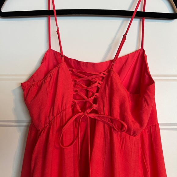 Heatherly Red Tiered Maxi Dress with Lace-Up Front (MP) - Picture 4 of 4